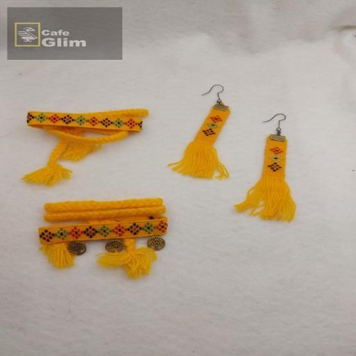 ست دستبند ، پابند و گوشواره گلیمی دستبافت طرح درخت زندگی کد 1222 طرح 1