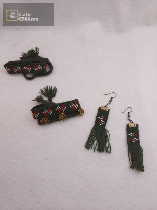 ست دستبند ، پابند و گوشواره گلیمی دستبافت طرح درخت زندگی کد 1222 طرح 2