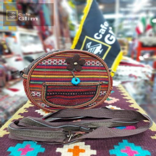 کیف جاجیم دست بافت گرد طرح رنگارنگ کد 1159