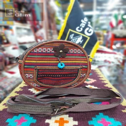 کیف جاجیم دست بافت گرد طرح رنگارنگ کد 1159